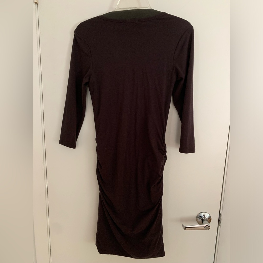 James Perse Dark Brown Long-Sleeve Ruched Sheath Dress - Picture 4 of 5